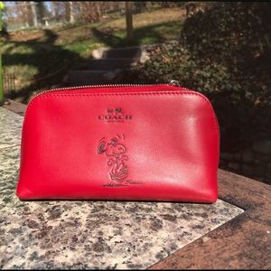 Coach Snoopy Peanuts Red Leather Makeup bag